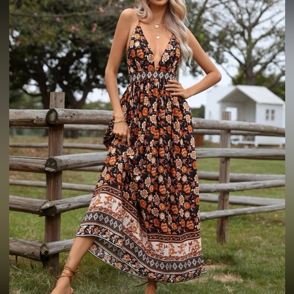 Boho floral print backless cami dress - Picture 4 of 11